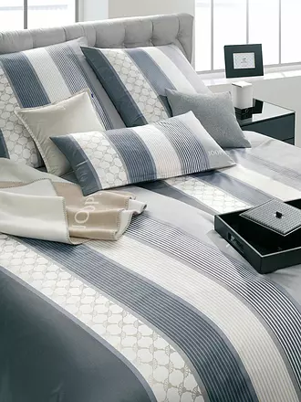 JOOP | Biancheria da letto in raso Cornflower Stripes 70x90cm / 140x220cm Deep Coal | grau